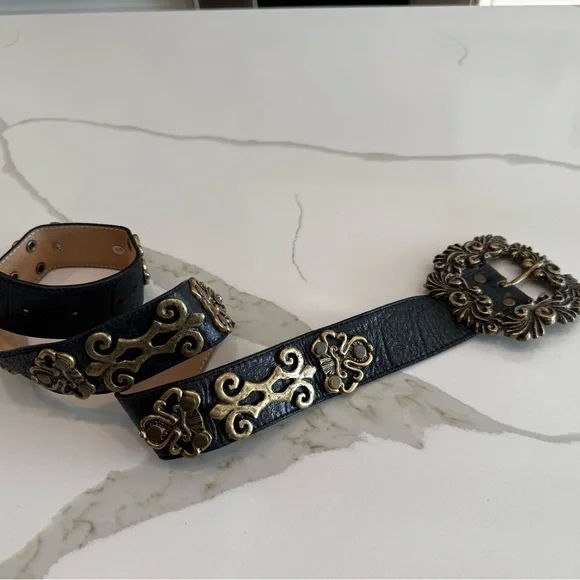 Leatherock - Black/ Brass Leather Belt. - Picture 5 of 9